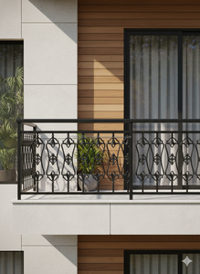 Barandilla de Balcón Metálica Moderna, Barandal Ornamental con Vidrio, Resistente al Óxido, para Escaleras de Villas, Terrazas, Porches y Uso en Exteriores - Product Image 2