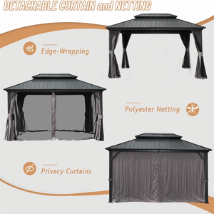 Gazebo in Alluminio con Tetto Rigido 10' X 12', Tetto Doppio in Acciaio Zincato, Tenda e Rete, Pergola Permanente - Product Image 5