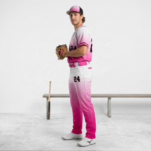 Conjunto de Camiseta de Béisbol para Hombre, Manga Corta, Degradado Blanco y Rosa, Número 24, para Adultos - Product Image 1