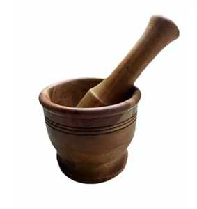 Tall Pedestal Base Wooden Mortar and Pestle Set Heavy Wood Spice <b>Grinder</b> Manual <b>Herb</b> Garlic Crusher Kitchenware Bowl - Product Image 2
