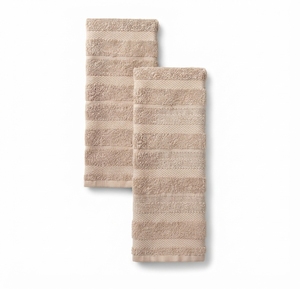 Serviettes de cuisine en coton rayées, rectangulaires, tissées, séchage rapide, écologiques, jetables, lavables en machine, blanc et beige, lot de quatre - Product Image 3