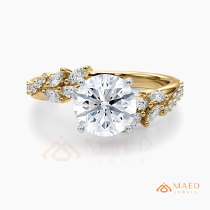 14K Yellow Gold Round Cut Moissanite Engagement Ring Leaf Vine Wedding Band Luxury Bridal Jewelry USA Trend - Product Image 5