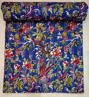 Lot en gros de couvertures Kantha indiennes vintage faites à la main, réversibles, avec broderies florales, en coton, style bohème, pour lit double