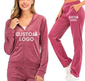 Oem Custom Logo Heavyweight Velour Eco-friendly Quick-drying Breathable Womens 2pc Workout Yoga Jogger <b>Set</b> Customized Colors - Product Image 6