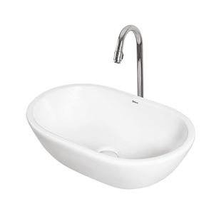 Large gamme de produits, haute qualité, fabriqué en Inde, utilisation en salle de bain, lavabo de table en céramique blanche de forme ovale unique pour usage domestique - Product Image 1