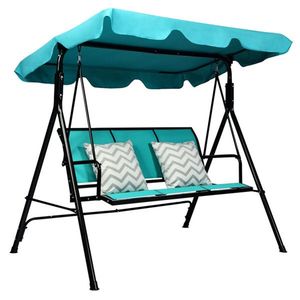 Dondolo da Giardino Blu a 3 Posti, Design Moderno in Rattan e Poliestere per Interni, Casa, Parco o Uso Esterno - Product Image 5