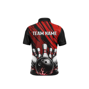 เสื้อโปโลโบว์ลิ่งชาย แขนสั้น พิมพ์ลายดิจิทัล ผ้าถักแห้งเร็ว สไตล์ลำลอง สีดำเทาไล่เฉด - Product Image 2