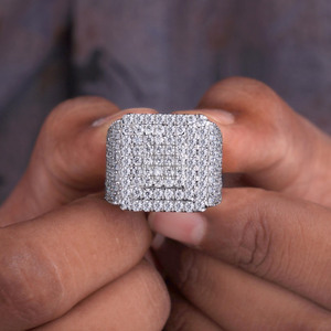 Fully <b>Iced</b> Out Statement <b>Ring</b> Mens Engagement <b>Ring</b> Round Cut Moissanite Diamond 925 Sterling Silver Rapper Hip Hop Party Jewelry - Product Image 2