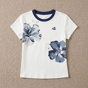 Elegant Floral Print Trendy women's shirt Regular Fit Cotton Tee Modern Boutique Fashion Casual Spring Summer Wear Crew Neck DTG - Product Image 3