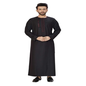 <b>MEN'S</b> OMANI EMBRO Polyester Anti-Pilling Hooded Floor Length Long Sleeve <b>Thobe</b> for Daily & Prayer Occasions Summer - Product Image 3