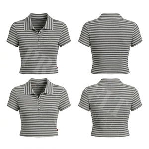 Camiseta Polo Moderna y Elegante, Ligera, Personalizada con Rayas Estampadas, Manga Corta, Corte Ajustado, Mezcla de Algodón - Product Image 4