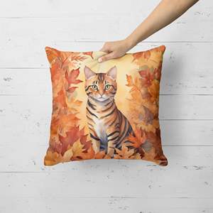 Toyger Cat in Fall Leaves Decorative <b>Throw</b> Pillow 18Hx18W Machine Washable <b>for</b> Indoor & Outdoor Use <b>for</b> <b>Couch</b> Bed & Patio - Product Image 2