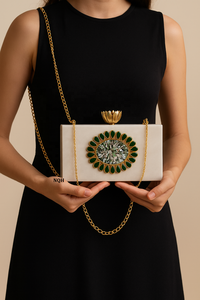 Bolso de Mano de Lujo Hecho a Mano, Duradero y Ecológico, de Madera y Resina, con Diseño Geométrico Incrustado, Cadena Cruzada, Logotipo Personalizado, Bolso de Noche - Product Image 2