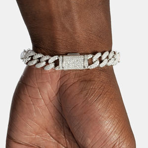 Pulsera de Eslabones Cubanos de Plata de Ley 925 de 8 mm y 7.5 Pulgadas con Diamantes Naturales de Calidad VVS1, Estilo Hip Hop, Personalizada y Certificada - Product Image 1
