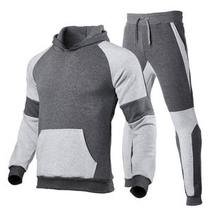 Unisex Gray Hooded Sweatshirt <b>Tracksuit</b> Set Solid Color Casual Full Sleeve Drawstring Pants Breathable Cotton Autumn Wear - Product Image 1