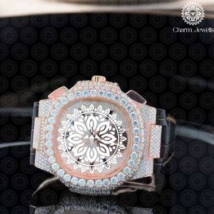 Charm_Jewells Montre de luxe pour homme en acier inoxydable, boîtier rond, analogique, quartz, bracelet en cuir véritable, boucle 20 mm 22 cm - Product Image 1