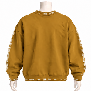 Sweat-shirt à col rond pour homme, jaune moutarde, avec bordure cousue, effet usé, coupe ample, manches longues, pull décontracté, streetwear, haut tendance - Product Image 2