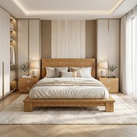 Lit en bois massif personnalisé au design moderne et durable avec table de chevet élégante, ensemble de chambre à coucher 3 pièces, origine Vietnam
