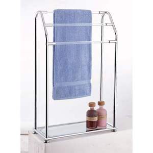 Porte-serviettes autoportant contemporain en métal pour salle de bain avec cadre multi-barres durable et revêtement en poudre - Product Image 2