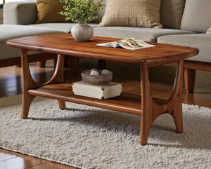 Wholesale 47 Inch Mid Century Modern Solid Mango Wood <b>Coffee</b> <b>Table</b> 2 Tier Rectangle Center <b>Table</b> with Storage for Living Room - Product Image 5