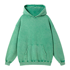 เสื้อฮู้ดดี้ผู้ชายสไตล์วินเทจ ล้างสีแบบแอซิด ปักลาย สำหรับฤดูหนาว เนื้อผ้าคอตตอน 100% คุณภาพสูง ทรงโอเวอร์ไซส์ ลายเรียบ - Product Image 2