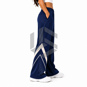 Women's Mid Waist Flat Front Wide Leg Solid Color Loose Fit Sporty Joggers Breathable Knitted Pants Spring Style - Product Image 5