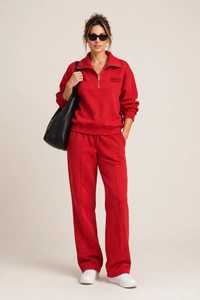 Ensemble de survêtement décontracté pour femme : sweat-shirt rouge à demi-zip et pantalon large, coupe ample, deux pièces - Product Image 5