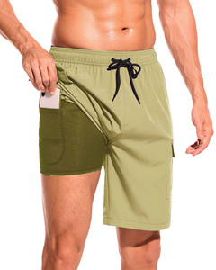 Short de sport tricoté pour homme, couleur unie, taille élastique à cordon, idéal pour la plage et la natation, personnalisable avec logo OEM - Product Image 3