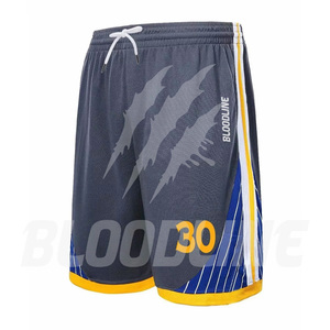 Short de basket-ball blanc pour homme BLOODLINE avec imprimé griffe grise, numéro 30 bleu, bande latérale, séchage rapide, design sportif - Product Image 1