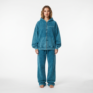 Conjunto Deportivo de Dos Piezas para Mujer, Personalizado al por Mayor, de Algodón, Color Sólido, Lavado Ácido, con Bolsillos Tipo Canguro - Product Image 6