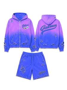 Custom Orange Vintage Distressed Cropped Sweatsuit Set for Men Acid Wash Sun Faded Tracksuit <b>Hoodie</b> 3D Casual Style for Autumn - Product Image 2