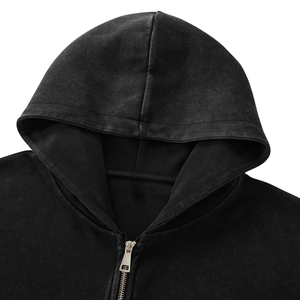 Men Black Acid Washed Zip Hoodie Oversized Heavyweight 100% Cotton <b>Fleece</b> Winter <b>Jacket</b> Streetwear Vintage Custom Logo Boxy - Product Image 5
