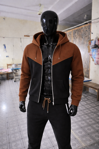 ชุดวอร์มผู้ชายสีน้ำตาลและสีดำ เสื้อฮู้ดซิปพร้อมกางเกงจ็อกเกอร์ ทรงเข้ารูป สวมใส่สบาย เหมาะสำหรับออกกำลังกาย วิ่ง และเล่นกีฬา - Product Image 6