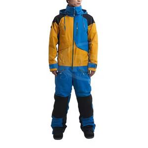 Ensemble veste et pantalon de ski pour homme, couleurs contrastées, bleu, jaune, noir, fermeture éclair à capuche, imperméable, Gore-Tex, isolation synthétique, adulte - Product Image 1