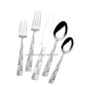 Flatware Set for 5 Piece Stainless Mirrored Steel Metal Unique Shape Shinny Polished Cutlery Premium Quality Sleek Design - Product Image 1