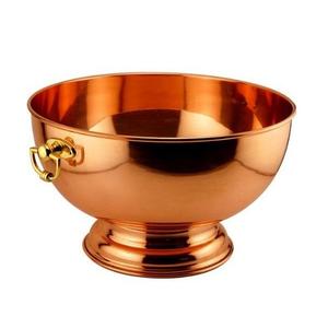 Cuenco de cobre pulido con base y asas de latón, recipiente vintage de metal para exhibir frutas, cubo festivo para bebidas - Product Image 1
