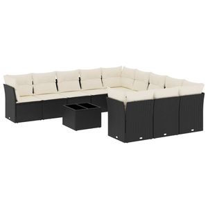 Conjunto de Sofá de Jardín de Ratán PE Negro con Patas Ajustables Grandes - Product Image 2