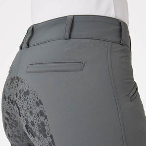 Pantalones de equitación de cintura alta para mujer, largos, color gris con paneles negros y bolsillos, tela de punto elástica en cuatro direcciones - Product Image 5