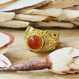 Nouvelle Arrivée Bagues en Cornaline, Bande en Filigrane Tribal, Bague Bohème en Laiton pour Femme, Plaqué Or 18 carats, Bijoux Ethniques Tendance, Vente en Gros - Product Image 6