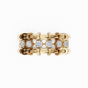 Luxury 14K Gold Single Row Floating Round Lab Grown Diamond <b>Dainty</b> Stacking <b>Ring</b> Chic <b>Ring</b> Set Gilded Lattice Diamond Link Band - Product Image 1
