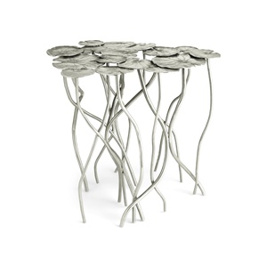 Mesa Tapizada de Lujo Saleem International 2026 con Base Decorativa de Hojas de Ginkgo en Metal Dorado para Entrada o Dormitorio - Product Image 2