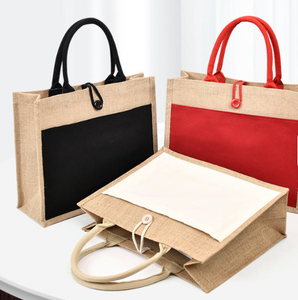 Grand sac fourre-tout de plage en jute écologique avec poignées en coton doux et option d'impression personnalisée - Product Image 1