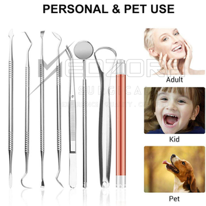 Kit d'hygiène dentaire LED 8 pièces en acier inoxydable, grattoir à tartre dentaire, miroir buccal, outil de nettoyage pour dentistes - Product Image 5