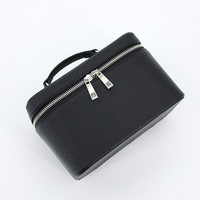 Sac de maquillage multifonctionnel portable en PU noir pour femme, étanche, avec fermeture éclair, pour trousse de toilette