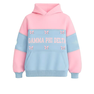 Sweat à capuche surdimensionné en coton/polyester brodé de haute qualité Gamma Phi Delta, vêtements grecs personnalisés - Product Image 1