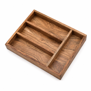 Plateau décoratif en bois de qualité supérieure, à compartiments multiples, organisateur en bois naturel, support pour collations, fruits secs, couverts, cuisine, salle à manger - Product Image 1