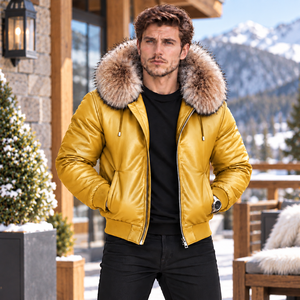 Veste d'hiver à capuche en cuir pour homme, Chaqueta de Cuero Hombre Premium |   Veste en cuir homme luxe |   Veste en cuir pour homme - Product Image 3