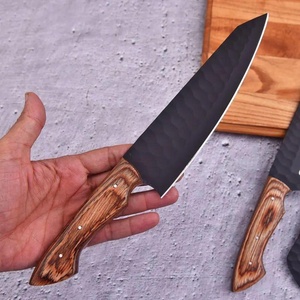 Handmade Stainless Steel Chef <b>Knife</b> <b>Set</b> with Wood Handles Leather Sheaths Ambidextrous Design-Multi-Purpose Kitchen Cutlery - Product Image 5