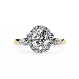 แหวนหมั้นและแหวนแต่งงานรับรองโดย IGI เพชรรูปไข่ 1.60 กะรัต และเพชรรูปหยดน้ำด้านข้าง แหวนเพชรแบบ Hidden Halo ในทองคำแท้ 14K 18K - Product Image 3