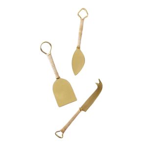 Juego de Cuchillos para Queso Minimalistas con Mango Dorado, Rebanador y Cortador de Queso Moderno de Acero Inoxidable Plateado para Cocina, Venta al por Mayor - Product Image 3